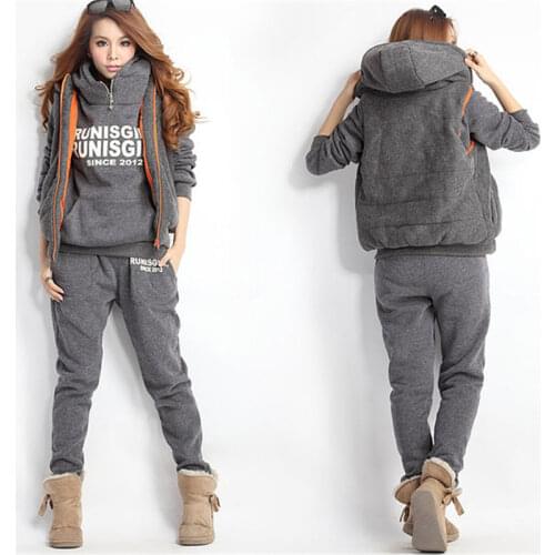 Womens Sport Sets Casual Letter Print Tracksuits Autumn Winter 3 Piece Set Hoodies + Vest + Pants Warm Sport Suit Plus Size 6XL
