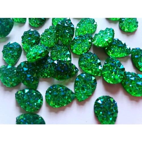 100pcs new fashion style crystal sew on green rhinestones flatback drop shape 13*18mm 2 holes gem stones
