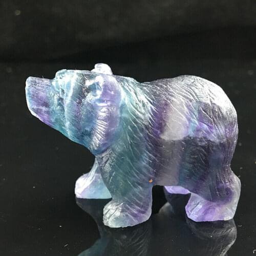 2" Natural fluorite hand carved mini bear quartz crystal healing Home Decor Gift 1pcs