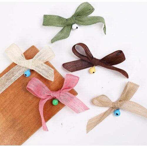 2pcs Christmas Bowknot with Mini Jingle Bells Burlap Christmas Tree Bows Christmas Ornaments Wedding Birthday Party Decorations