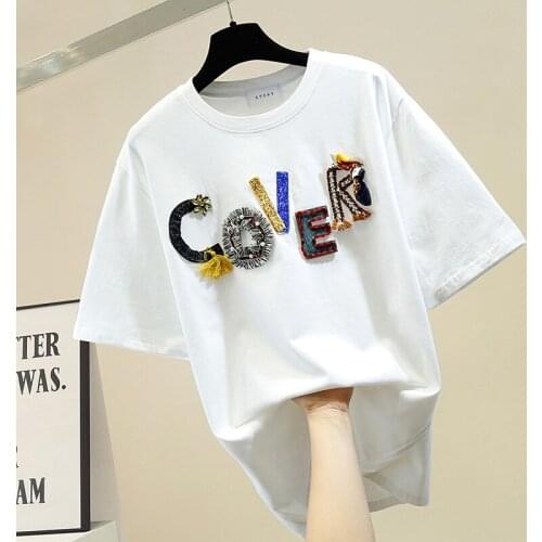 2021 Women T shirt Cotton Casual O-neck Sexy Tee Oversize Letter T-shirt Ladies White/black Top tee Girls