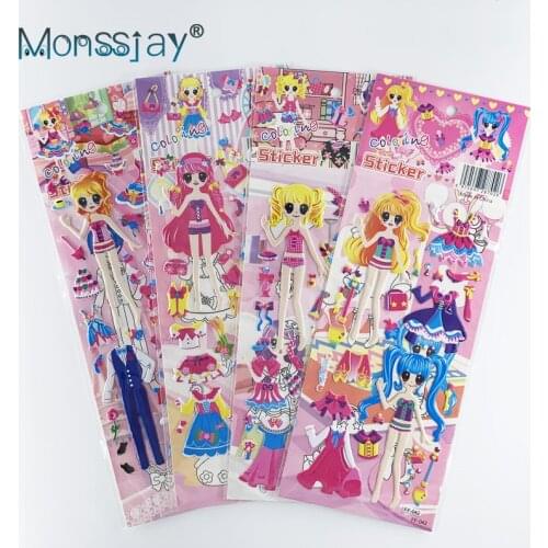 4 Sheets/set dressup girl cute DIY stickers for girls 3D cartoon princess dress up sticker funny educational toy