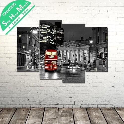 4 Piece London City Canvas Art Decorative Pictures Wall Poster Modern Wall Pictures for Living Room Posters and Prints