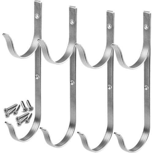 Pool Pole Hanger Premium 4Pc Aluminium Holder Set, Hooks For Telescopic Poles, Skimmers, Leaf Rakes, Nets, Brushes, Vacuum Hose