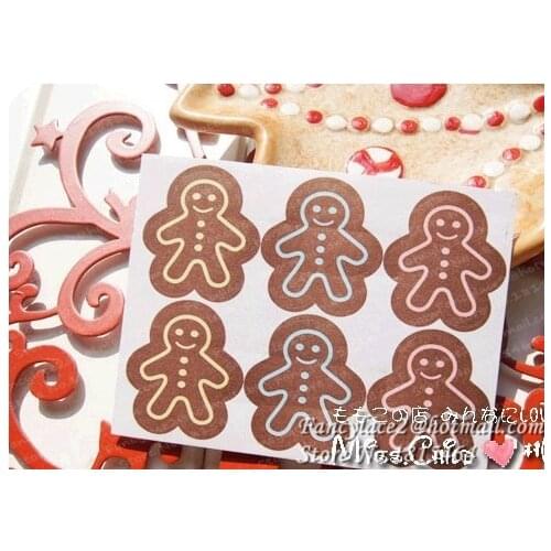 60pcs Christmas Seal Sticky Gingerbread Man Seal Stickers Gift Stickers Biscuits Packing Box Stickers Tags Labels Stationery