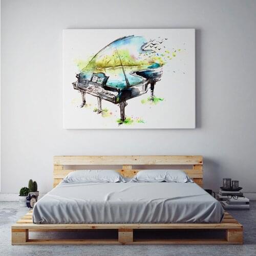 Watercolor Canvas Painting Piano Guitar Violin Oil Painting Modern Music Instrument Wall Art Painting Living Room Print Canvas