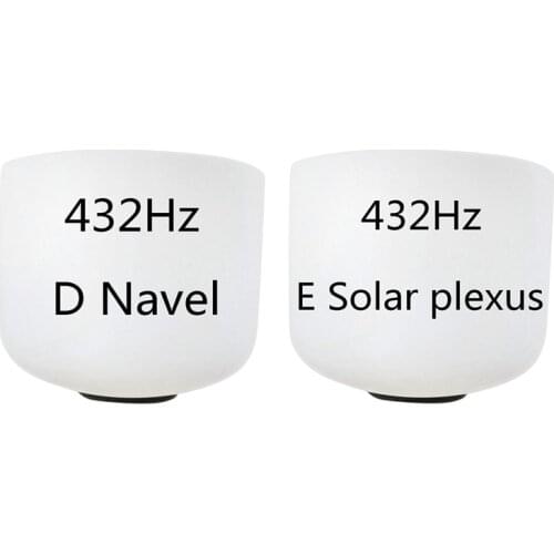 2 Pcs 8 Inch 432Hz Singing Bowl Sound Note Chakra Frosted Quartz Crystal Meditation, D Navel & E Solar Plexus