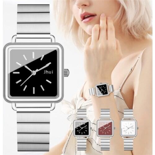 Fashion Square Women Watch Silver Stainless Steel Watchband Quartz Wristwatch Clock Female Relogio Feminino