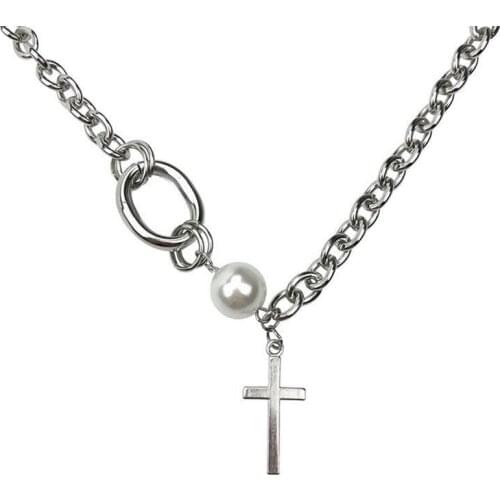 Joker Pearl Cross Choker Necklace Female Minority Design All-Match Simple Faux Pearl Choker Chain Clavicle Necklace
