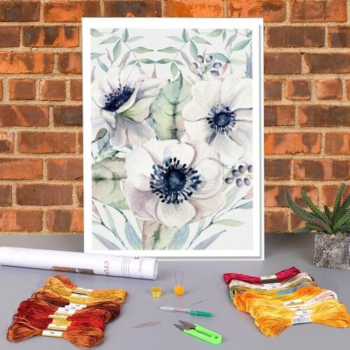 Flower Scenery Printed Fabric 11CT Cross-Stitch Set DIY Embroidery DMC Threads Handiwork Handmade Needlework Sewing Package