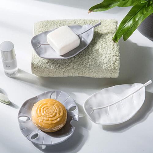 Soap Holder Dish Leaf Shape Simple Home Bathroom Soap Storage Plate Tray Bathroom Cleaning Supplies Gadgets Drain Soap Racks