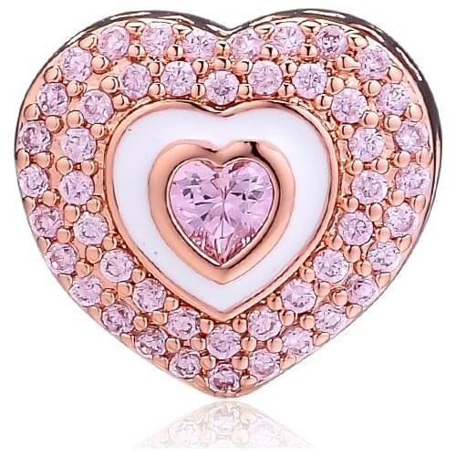 DIY Fits for Pandora Charms Bracelets Rose Hearts on Hearts Beads 100% 925 Sterling-Silver-Jewelry Free Shipping