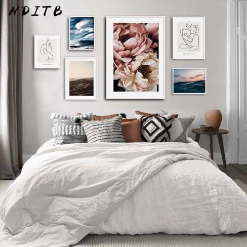 Flower Ocean Landscape Scandinavian Poster Abstract Print Canvas Painting Nordic Wall Art Decoration Picture Bedroom Room Decor
