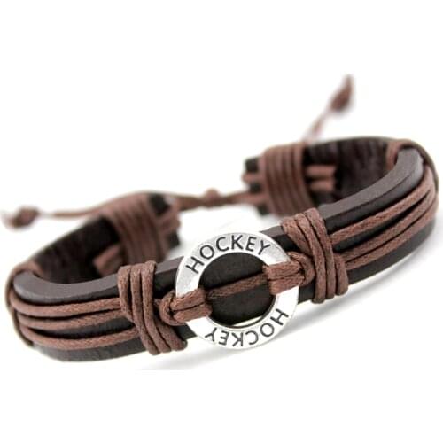 Field Ice Hockey Football Soccer Softball Volleyball Lacrosse Basketball Charm Leather Bracelets Women Men Unisex Jewelry Gift