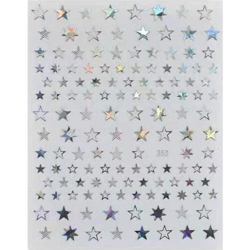 Laser gold and silver black and white five-pointed star nail stickers transfer adhesive decorative self-adhesive stickers