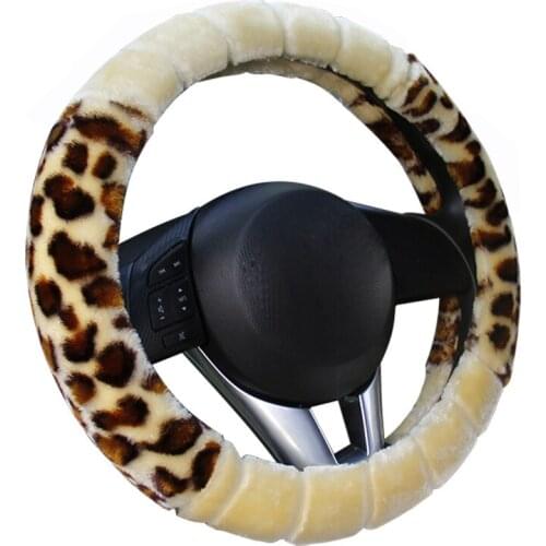 Leopard Winter Plush Steering Wheel Cover For Most Steering-Wheel Soft 37-38 CM 14.5 "-15" Braid on Hand Bar Car Accessories