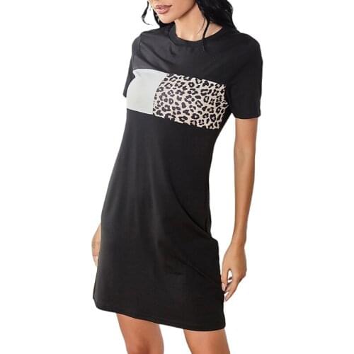 Summer Women Fasion Slim Dress Womens Round Neck T-shirt Dress Slim Dress Lady Casual Short Sleeve T-shirt Dresses