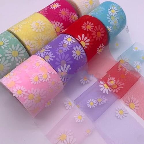Hot Style small Daisy bow gauze belt 6cm-25yards encryption skin-friendly gauze headdress accessories DIY hair accessories