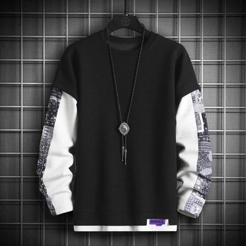 2021 Autumn Patchwork Hoodies Men Sweatshirts Oversized O-Neck Harajuku Streetwear Pullover Black Mens Clothing Male Clothes