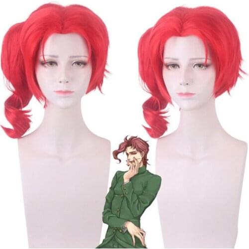 Men 35CM JOJOs Bizarre Adventure Kakyoin Noriaki Ponytail Wig Cosplay Costume Heat Resistant Synthetic Hair Party Role Play Wig