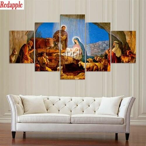 5 Pcs Birth Of Christian Jesus Diamond Painting Full Drill Square DIY Embroidery Cross Stitch Mosaic round Rhinestone Home Decor