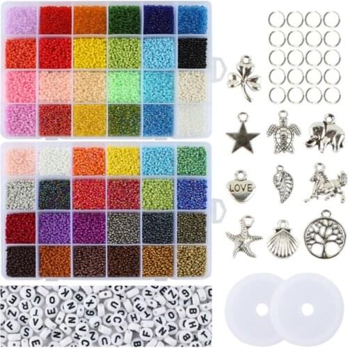 Bead Craft Kit Set 2mmGlass Seed Letter Alphabet Bead with 2 Rolls of Cord for Necklaces Key Chains Bracelet DIY Making