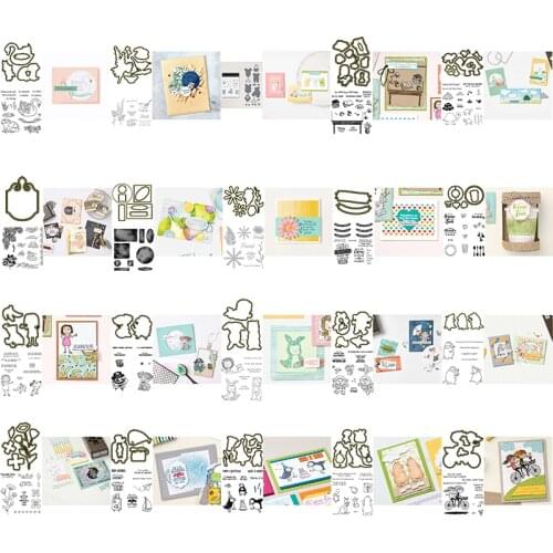 Cutting Dies and Clear Stamps Set Mixed Animals Frog Swan Turtle Baby Human Robot Round Irregular Banner DIY Craft 2021 New #1