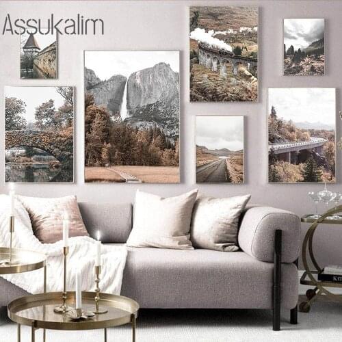 Mountain Bridge Wall Art Canvas Poster City Wall Road Print Landscape Wall Painting Nordic Posters And Prints Living Room Decor