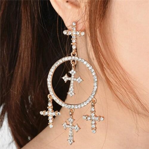 2017 New Rock Punk Feminine Super Sexy Gold Long Oversized Cross Statement Drop Earrings Large Cross Earrings For Women