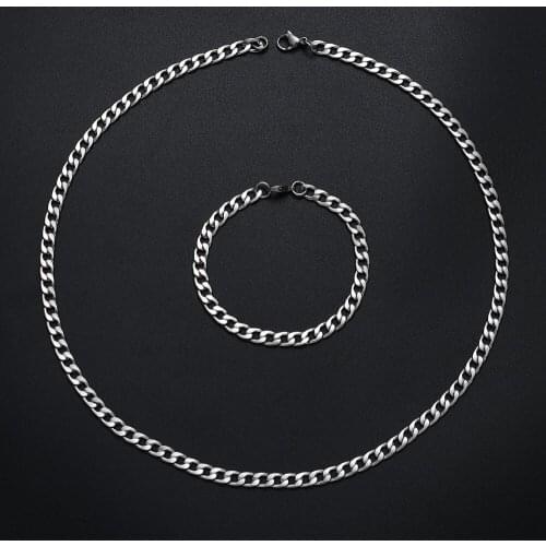 New arrival Width 8MM stainless steel chain necklace bracelet jewelry set Fashion Hip Hop Men Set Party gifts Drop shipping