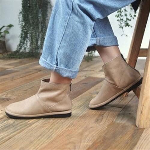 New High Quality Women Winter Snow Boots Hand-made Genuine leather Woman Boots Round Toe Slip-On Shoes Female Footwear