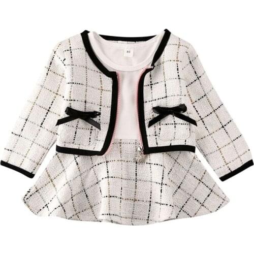 2PCS Kid Baby Girls Autumn Clothing Princess Pageant Plaid Coat Tops+Tutu Dress Birthday Party Prom Uniform Clothes