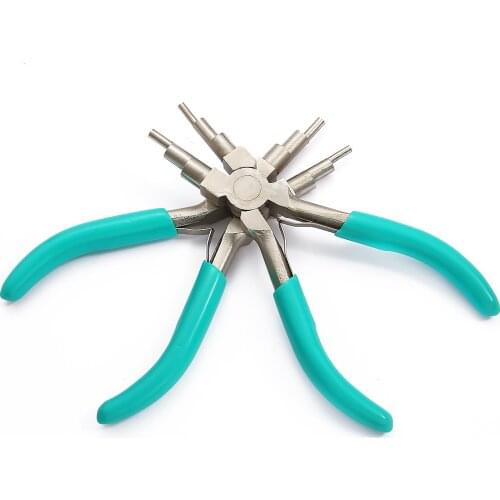 6 in 1 Jewelry Plier Tool Sets Green Handle Wire Wrapper Looping Forming 6-Steps Multi Barrels Pliers Bail Hook Equipments