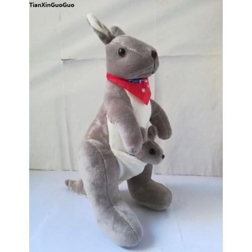 About 30cm gray kangaroo plush toy red scarf kangaroo soft doll baby toy gift d2925