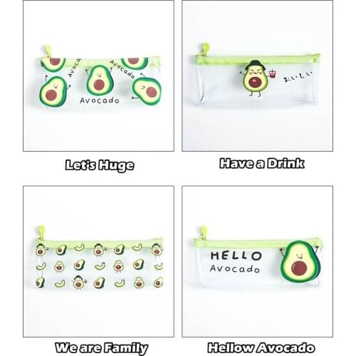 Fashion Avocado Pen Pencil Bag Transparent Kawaii Fruit Storage Case Organizer Pouch for Pens Eraser Stationery School E6836