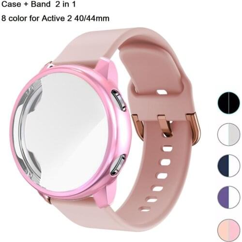 2in1 Strap+Case For Samsung Galaxy Watch Active 2 44mm 40mm Full Cover Silicone Smart Watchband Bracelet TPU Bumper Combination