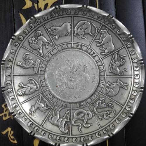 Vintage do old copper plated silver collection copper plated silver plates of the 12 zodiac dragon bamboo side dragon silver pla