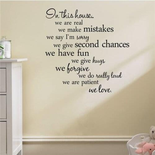 In This House We Are Real Wall Sticker Family Lettering Words Quotes Wall Decals Home Decor Living Room Bedroom Wallpaper
