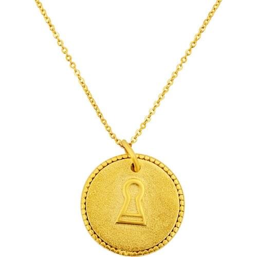 VAMOOSY Lucky 24K Gold Color Coin Pendant Necklaces for Women Link Chain collar Circle Chokers wedding bride neck jewelery Gifts