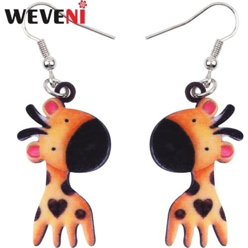 WEVENI Fashion Big Long New Acrylic Drop Dangle Africa Jungle Giraffe Earrings Unique Fashion Jewelry For Girls Women Teen Gift