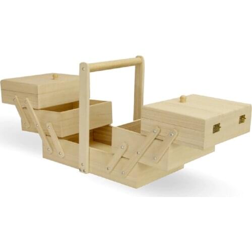 3-tier wooden craft box, 5 compartments Cantilever Sewing Box Toolbox Handicraft Storage