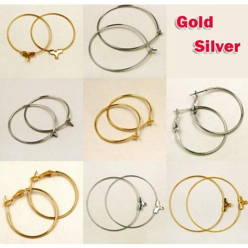 20/24/30/40MM Earring Findings Gold/Rhodium Wire Earring Clasps Hook Hooks Clasps Base Por DIY Jewelry Making Accessoris