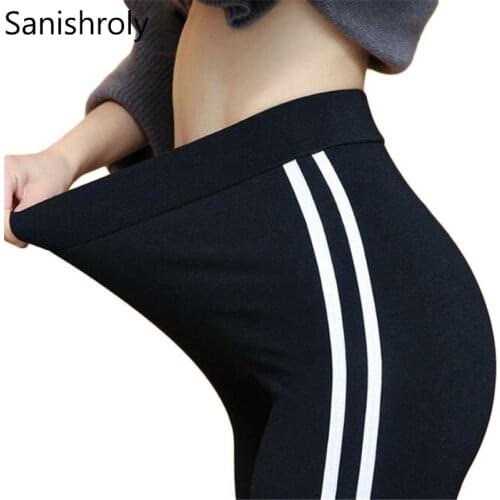 Sanishroly 2018 Plus Size 6XL Leggins Women Workout Leggings Slim Elastic High Waist Side Striped Leggings Lady Black Pants S128