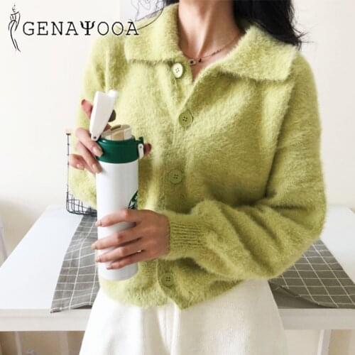Genayooa Turn-down Collar Cashmere Cardigan Women Single Breasted Sweater Women 2020 Autumn Winter Coat Ladies Female Cardigans