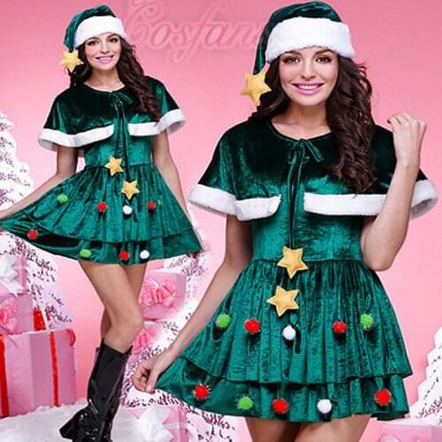 Cosplay Christmas Tree Costume Christmas Costume women Christmas party dress suit with hat free shipping hotsale 2019 new