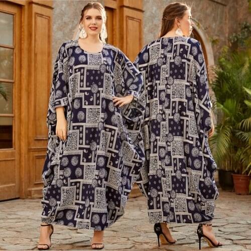 Ethnic Style Fashion Woman Dress Mexican Print Dress Abaya Holiday Robe Casual African Female Loose Large Size Bat Sleeve Dress