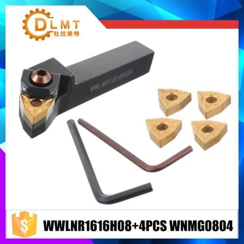 1PCS WWLNR1616H08/WWLNR1616K08CNC external turning tool holder 4PCS WNMG0804 Carbide Inserts +1pcs Wrench