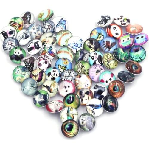 10PCS 18mm Mixed Animal Round Dome Glass Press Buttons DIY Crafts Scrapbook Gift Jewelry Accessories Fit Snap Fastener 5.5mm