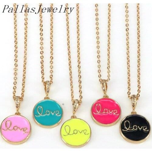 10Pcs Simple Round Love Enamel Pendant Necklace Gold Color Dainty Chain Choker Necklace For Women Female Jewelry Gift