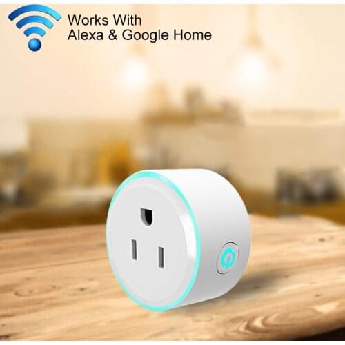 10A Round Shape WiFi Mini Plug APP Remote Control Timing Smart Socket Works with Alexa & Google Home & Colorful Breathing Light